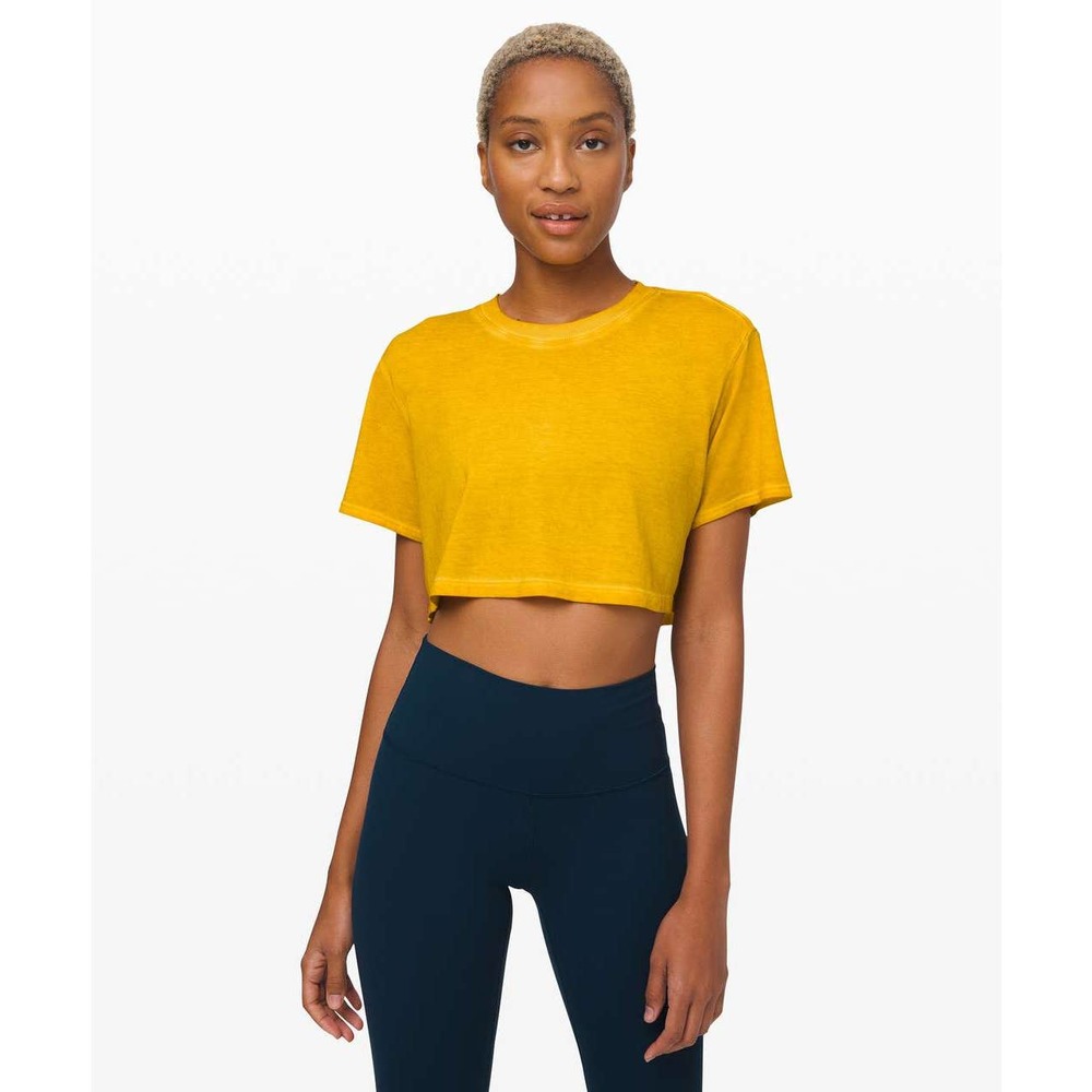 Lululemon Yellow All Yours Boyfriend Cropped Tee Women's Size 12
